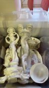 Group of porcelain figural candlesticks and floral gilt tablewares