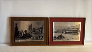 2 Framed monochrome prints of Plymouth and Dartmouth subjects