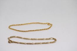 2x Yellow metal bracelets Weight 4.8g