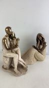 2 Contemporary Bronzed-Effect Figural Resin Sculptures