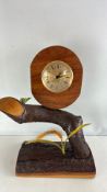Rustic Branch-Form Wood Mantel Clock with Roman Numeral Dial