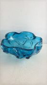 Blue freeform art-glass bowl