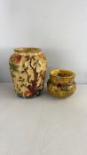 2 H. J. Wood Indian Tree hand-painted Staffordshire pottery vases