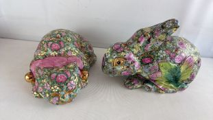2 Chinese millefleur porcelain animal-form vessels with Qianlong-style mark