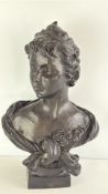 Patinated Heavy Plaster Bust of a Young Woman