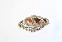 Silver & agate brooch