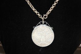 Heavy silver chain & mount with a large Victorian