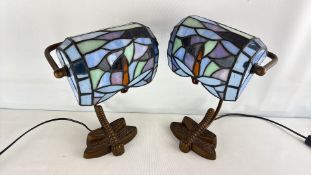 A Pair of Tiffany-Style Stained-Glass Dragonfly Table Lamps