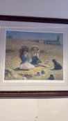 Framed signed limited-edition beach scene print, numbered 89/1000