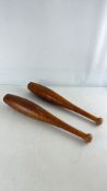 2 Indian Pattern Turned Wooden Clubs