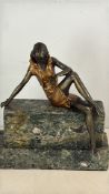Art Deco-style Patinated Metal Figure on Marble Base