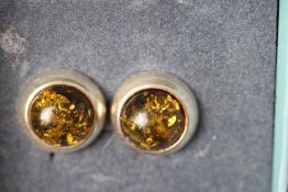 Boxed pair green amber earrings