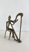 Modernist Bronze sculpture of a seated harpist