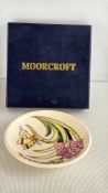 Moorcroft butterfly and floral pin dish, boxed