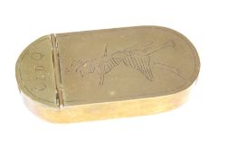 Early 19th century “Old Q” brass snuff box, the li