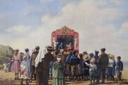 R. WHITAKER - oil on board. Punch and Judy and chi