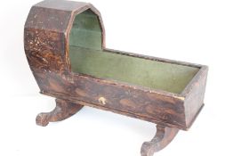 Early Victorian dolls scumbled pine cot, with orig