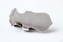 Early 20th century silver napkin clip, shield-shap