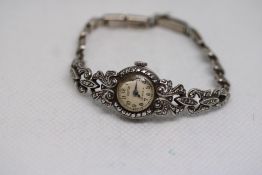 All silver case & bracelet marcasite cocktail watc