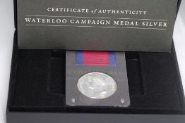Waterloo campaign medal silver with coa in plush f