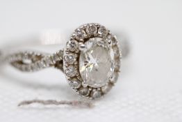Diamond ring central oval diamond approx 1.5ct sur