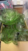 Group of Green Pressed-Glass Bowls and Dishes