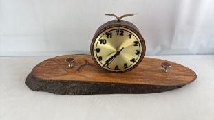 Rustic mantel clock on live-edge timber plinth