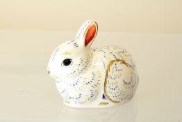 Boxed royal crown derby bunny with gold stopper