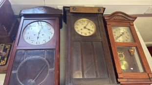 Group of Wooden Cased Wall Clocks