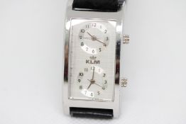 KLM Dual Time Quartz Watch on Ostrich Leather Stra