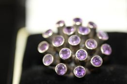 Boxed silver & amethyst designer ring