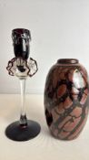 2 Decorative Vases: Art Glass Bud Vase and Studio Pottery Vase