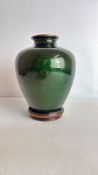 Green cloisonne Vase with Gilt-Metal Mounts and Wooden Base