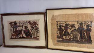 2 Framed Egyptian-Style Papyrus Paintings