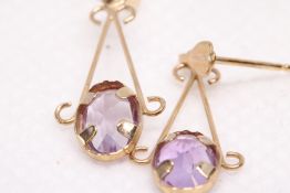 9ct Gold earrings set with amethyst
