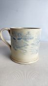 Blue and white victorian transfer-printed crackle-glazed earthenware mug (quart)