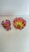 2 Cranberry and Amber Art Glass Sommerso-Style Vase and Bowl