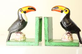 Cast toucan bookends