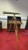 A Brass Terrestrial Telescope on Wooden Tripod