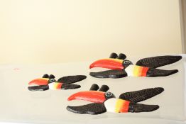 Set of 3 cast iron flying toucans