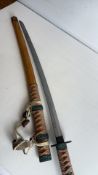 Japanese-Style Katana with Wooden Scabbard and Patinated Mounts
