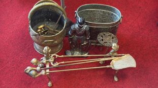 A group of brass fire irons & others