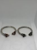 2x Indian silver bangles with hard stone Weight 85
