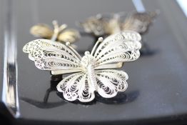 3 Silver butterfly brooches
