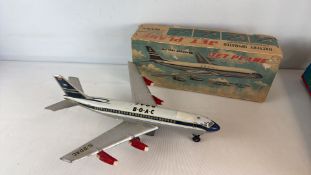 Vintage Battery-Operated Tinplate BOAC Jet Plane Toy in Original Box