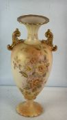 Carlton Ware porcelain floral vase with gilt scroll handles and printed marks
