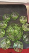 Uranium-Green Pressed Glass Serving Dish and Bowls