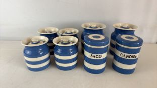 T. G. Green & Co. Cornish Kitchen Ware Blue-and-White Storage Jars and Canisters with Black and