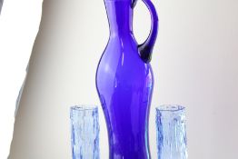 Cobalt-Blue Art Glass Pitcher with 2 Textured Cylindrical Vases