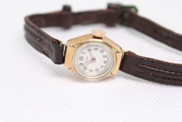 Original 1950/60s 9ct Gold cased rotary wristwatch with leather stra